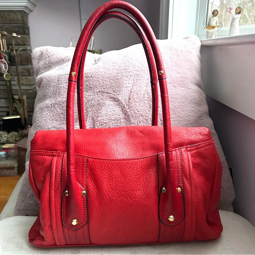 B.Makowsky Red Leather Satchel Bag